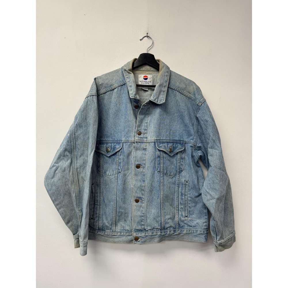 Vintage Pepsi Jacket Mens Large Blue Denim Wolf Western Bomber Back Patch 90s